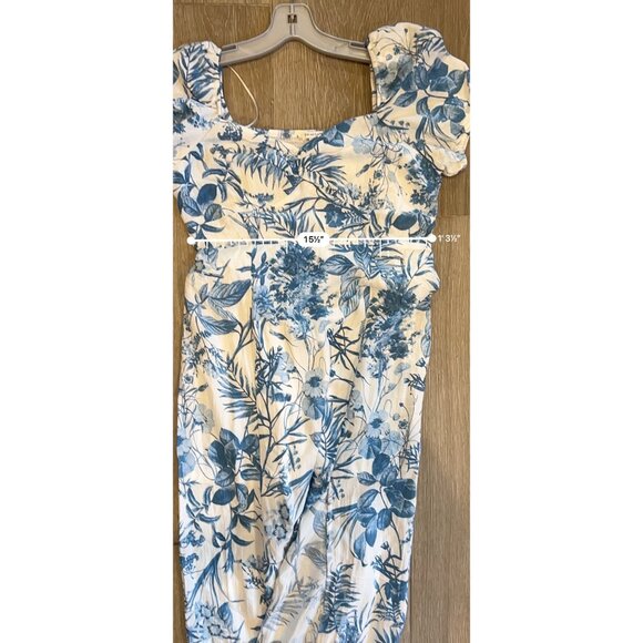 ZOE & CLAIRE Floral Puff Sleeve Front Slit Midi Dress size L - Picture 9 of 10